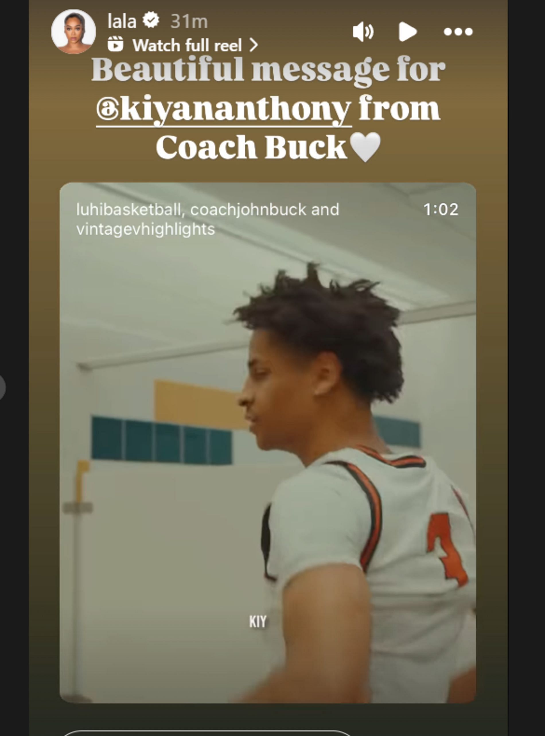 La La Anthony reacts to LuHi coach John Buck's tribute to her son, Kiyan Anthony (source: IG/ lala)
